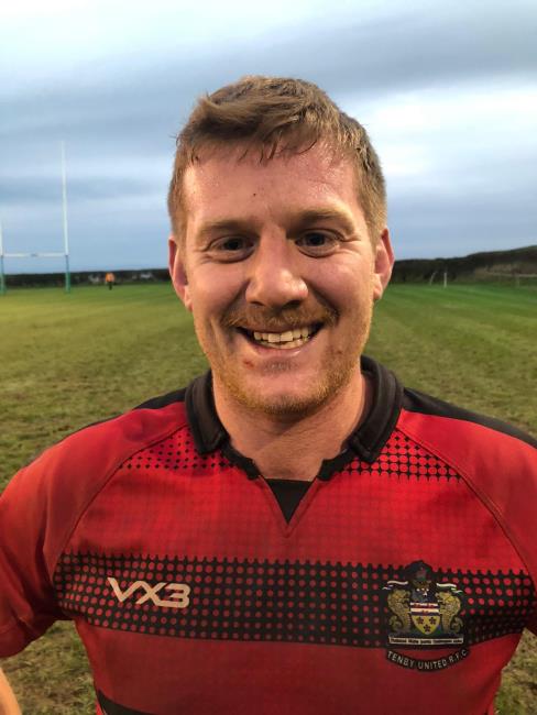 Dan Colley - tries for Tenby United in defeat Dan Colley - tries for Tenby United in defeat